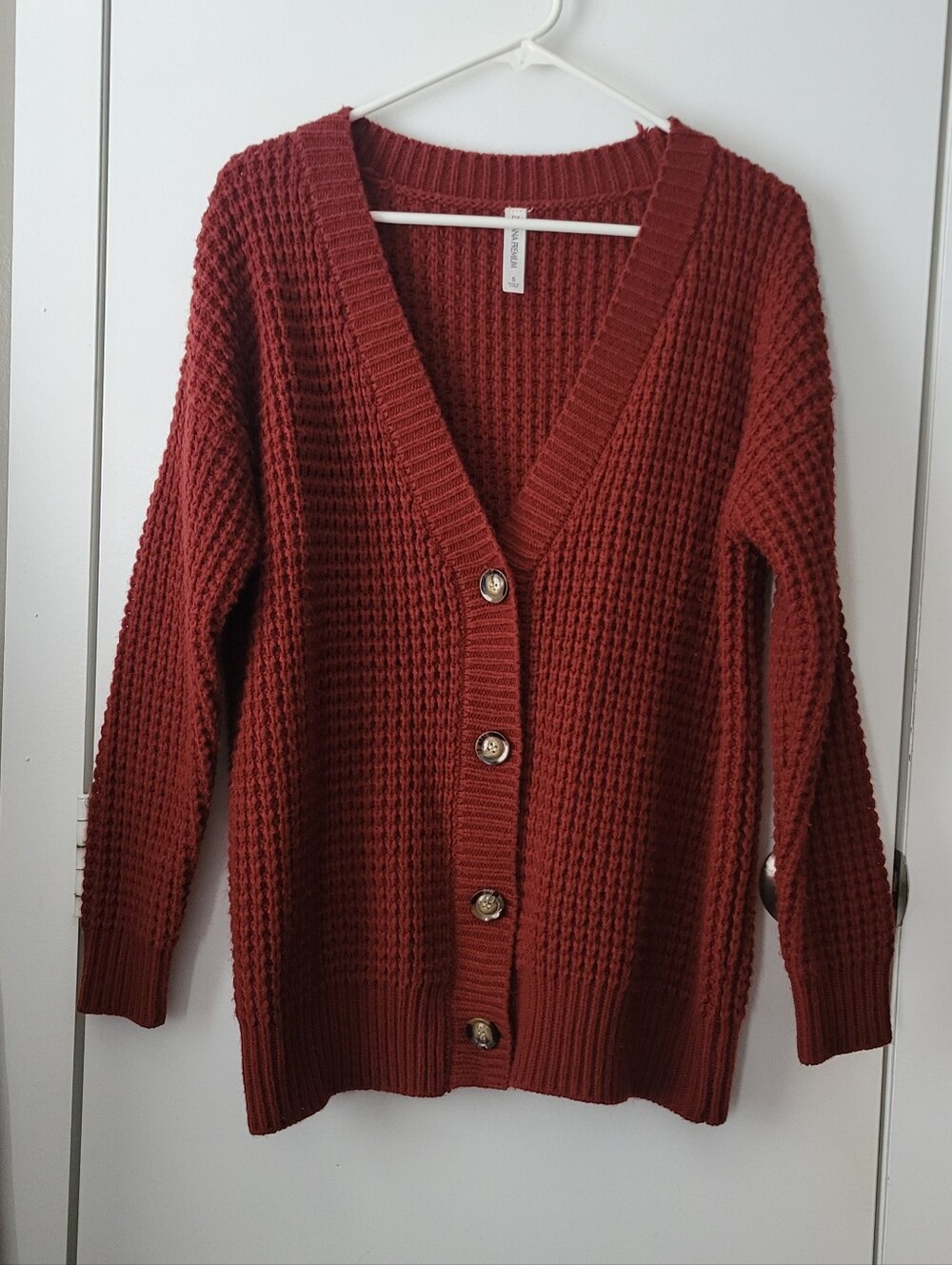 Zenana Thick Red Waffle Cardigan Sweater